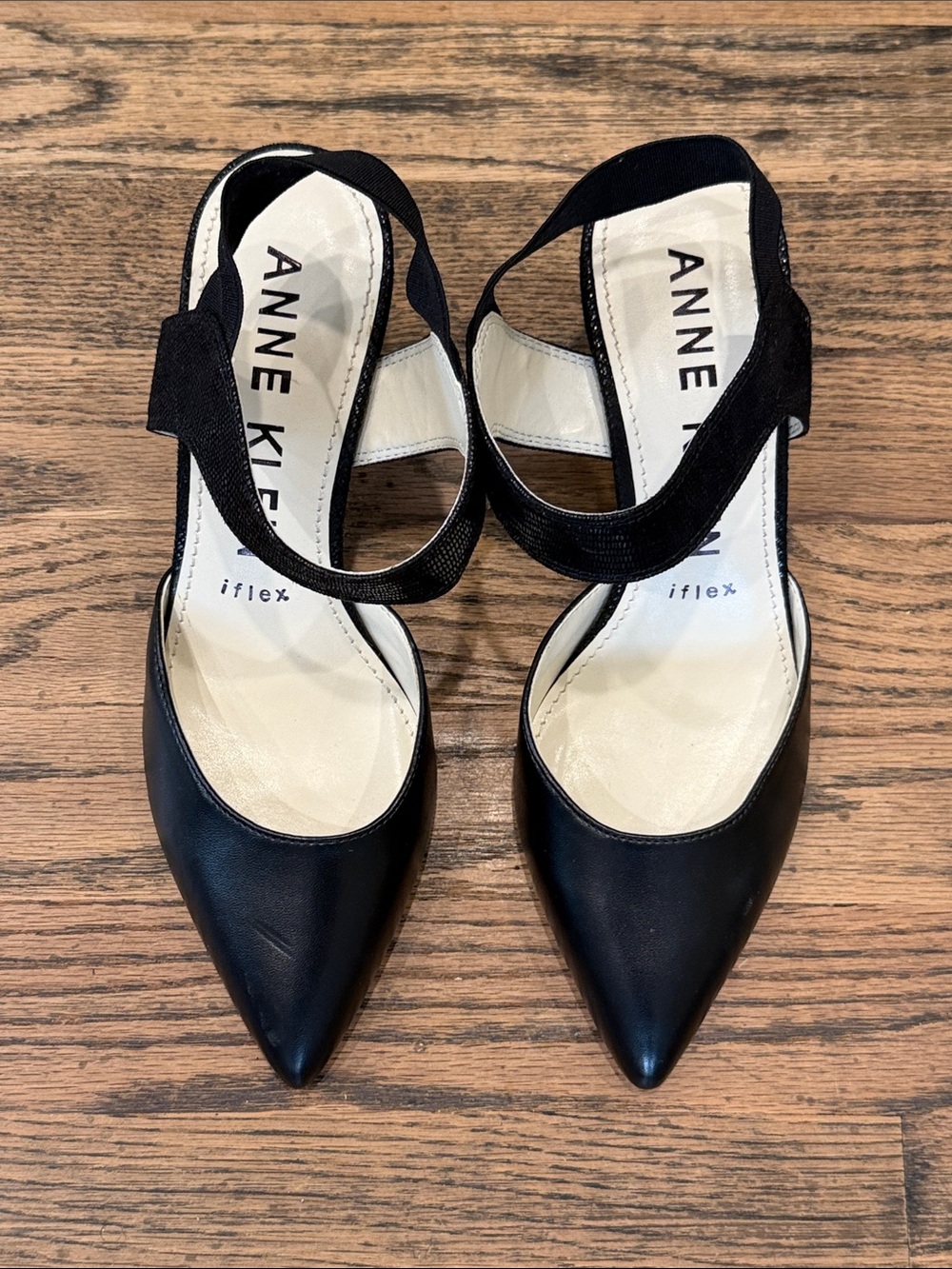 Anne Klein Black Pointed-Toe Slingback Heels
